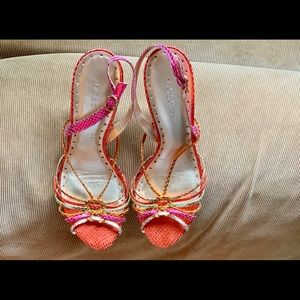 BCBG Strappy Multi-colored Metallic Snakeskin heel